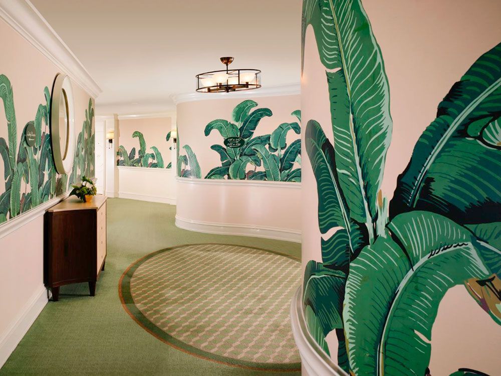Beverly Hills Hotel banana leaf hallway